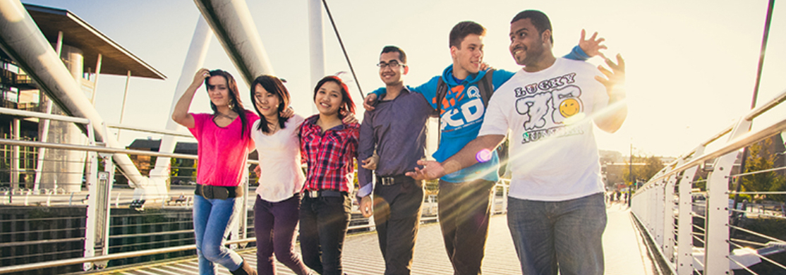 international People on Newport bridge