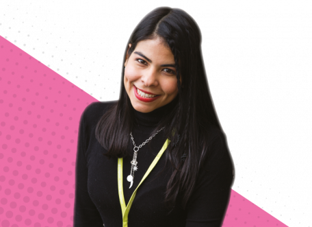 How to Apply images international female learner on pink background