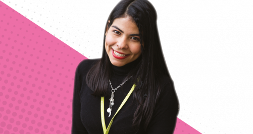 How to Apply images international female learner on pink background