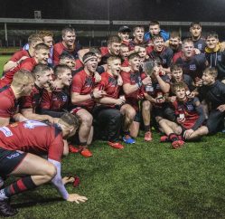 Coleg Gwent Dragons Rugby Academy, with their Trophy.