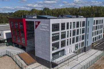 Aerial shot of Torfaen Learning Zone building