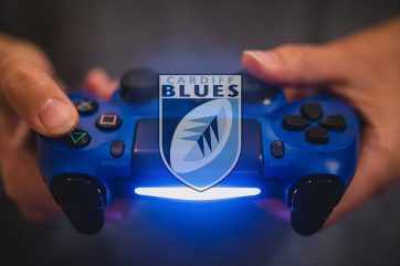 esports-blues-social Gaming controller with Cardiff Blues logo