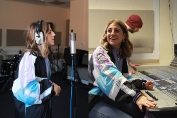 Page Thumbnail Laura Huckbody Laura Huckbody in the recording studio