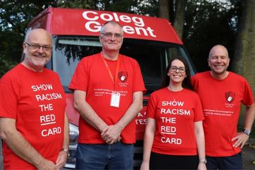 Page Thumbnail - show racism the red card day Show racism the red card day - staff wearing red at Coleg Gwent