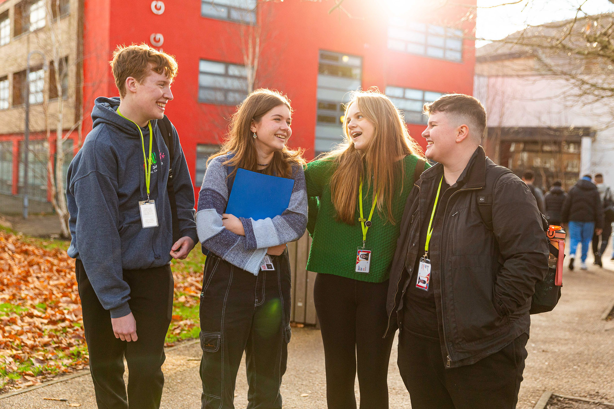 Learners chatting outside Crosskeys campus