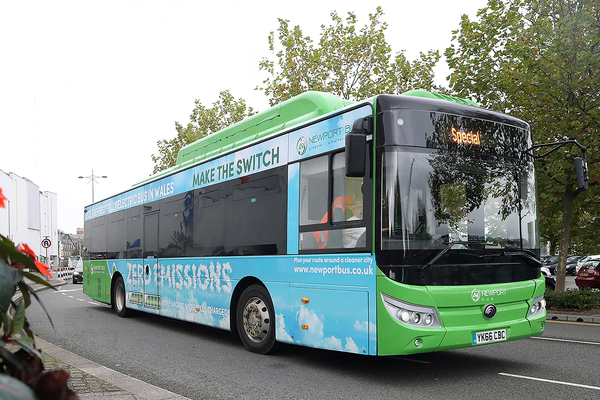 Bus travelling down road