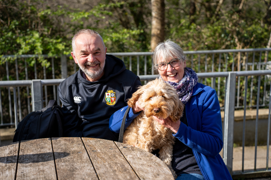 Welsh for adults students and dog outside