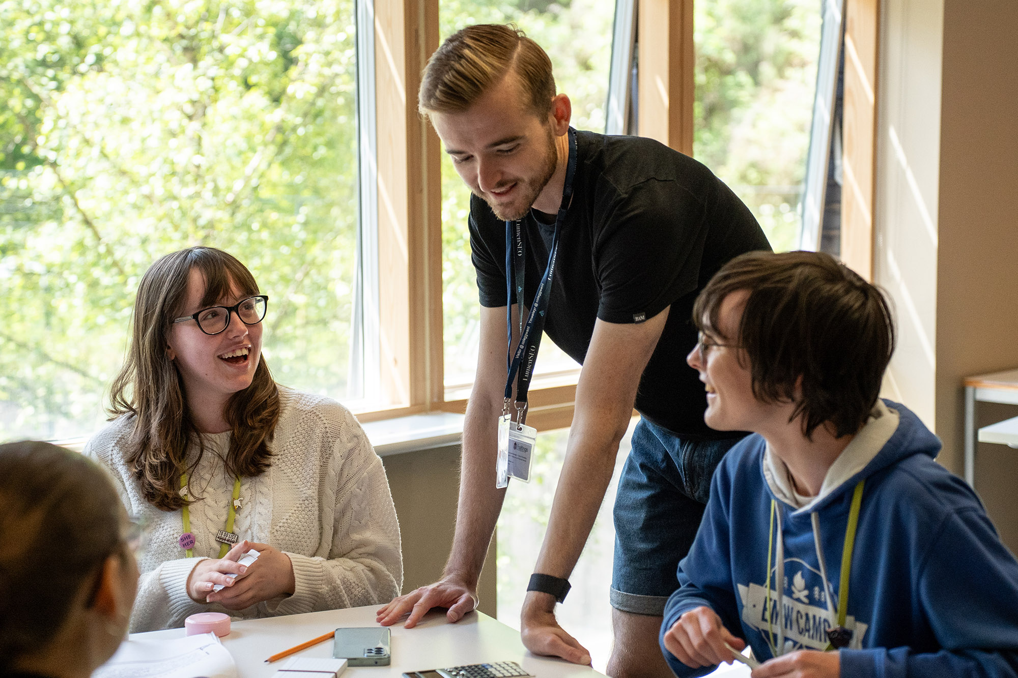 Employer working with students