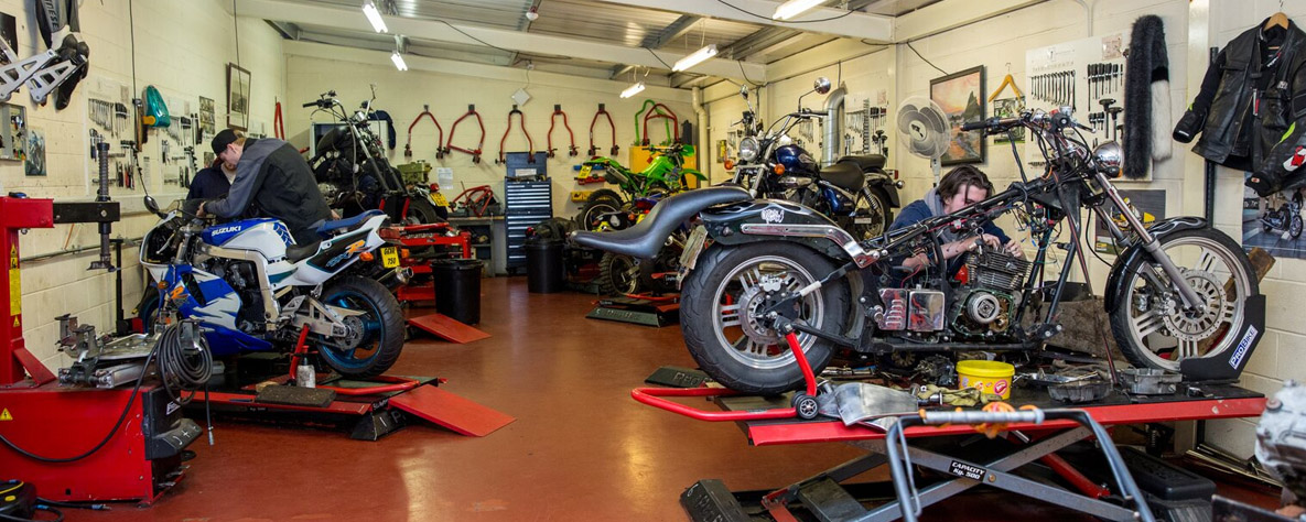 Motorcycle in a workshop