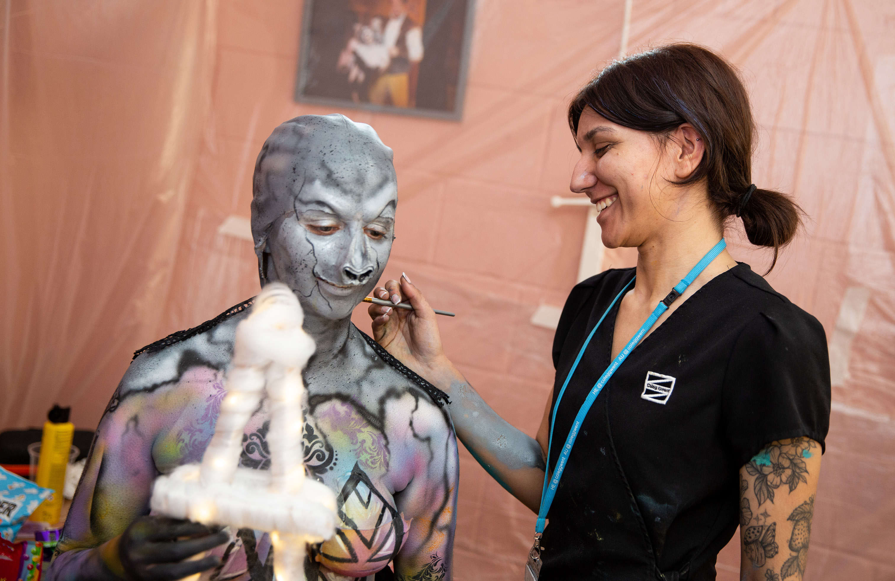 Theatrical Makeup student working on model for theatrical show