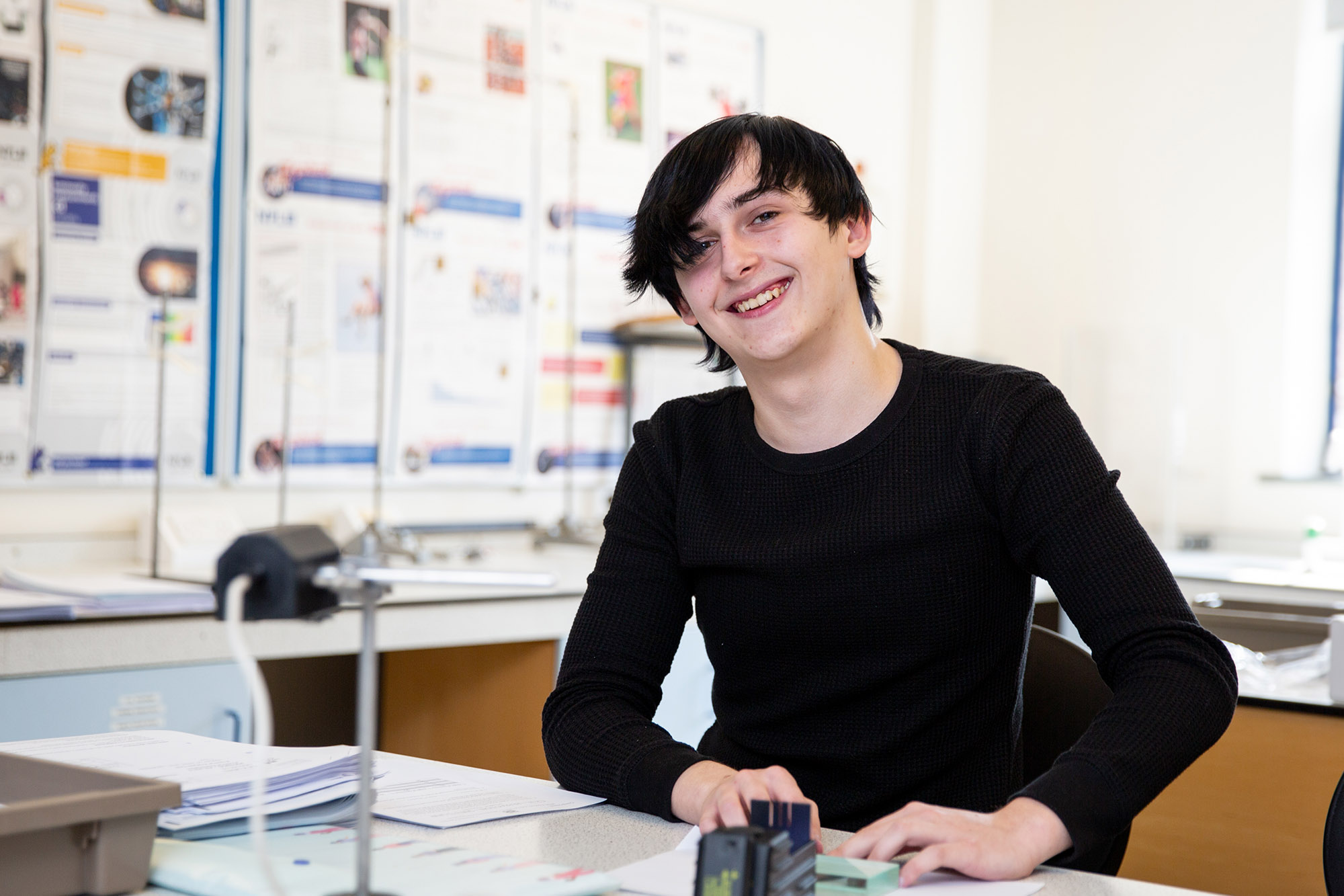 A Level student in science lab