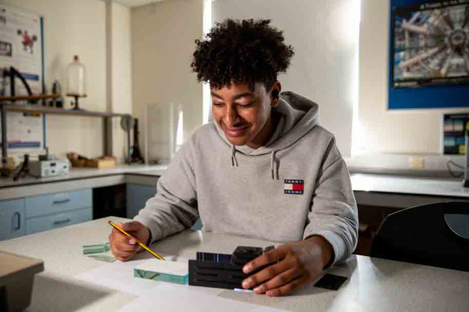Student studying in classroom